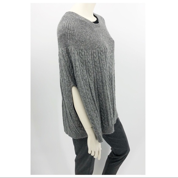 Women’s O/S Gray Cable Knit Sweater  Poncho Acrylic Modern Fit Pullover - Picture 3 of 10